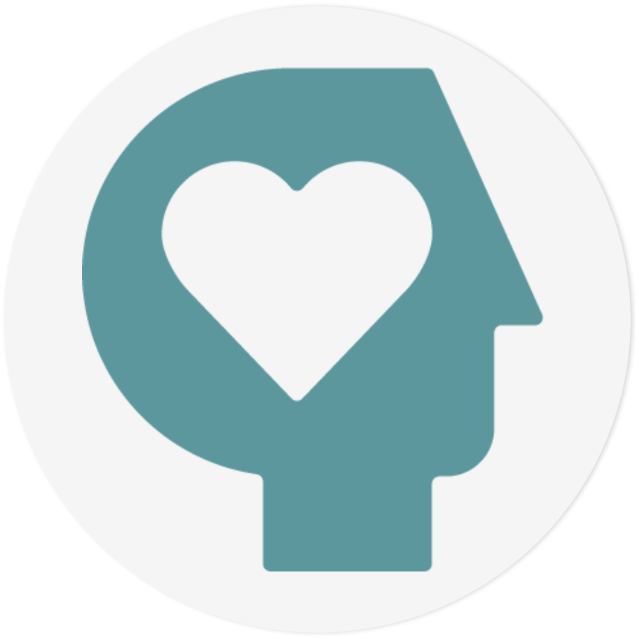 a profile person logo with a heart in the middle of the head