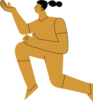 an illustration of a person with a ponytail lifting their hands up