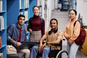 a group of young adults are in a library as they learn about personality disorder treatment options